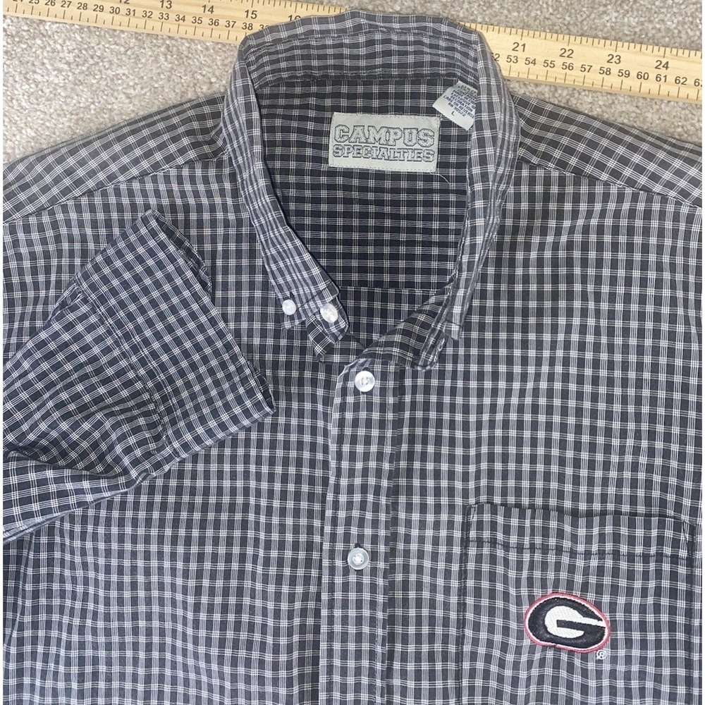 Campus Specialties Georgia Bulldogs UGA Button Down Shirt Mens L Plaid Stretch